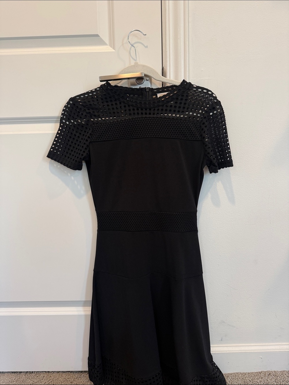 Michael Kors Black Short-Sleeve Mini Dress with Mesh Insets